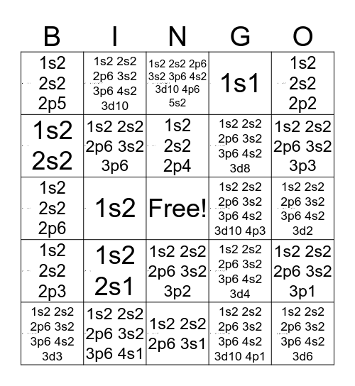 Electronic Configuration Bingo! Bingo Card