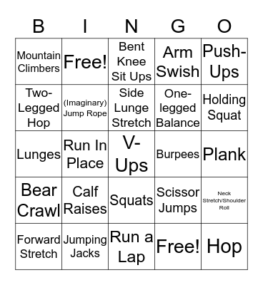 Fitness Bingo Card