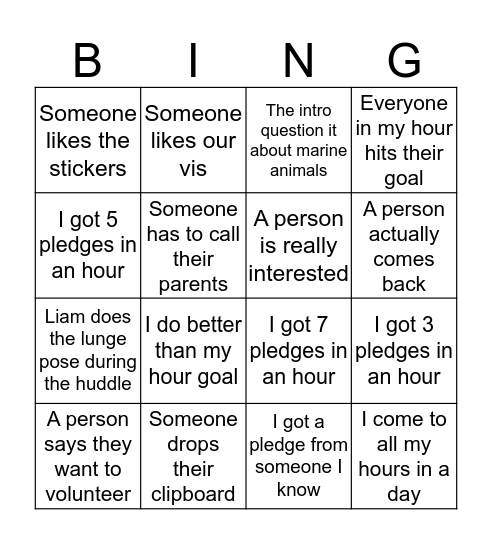 Pledge Bingo Card