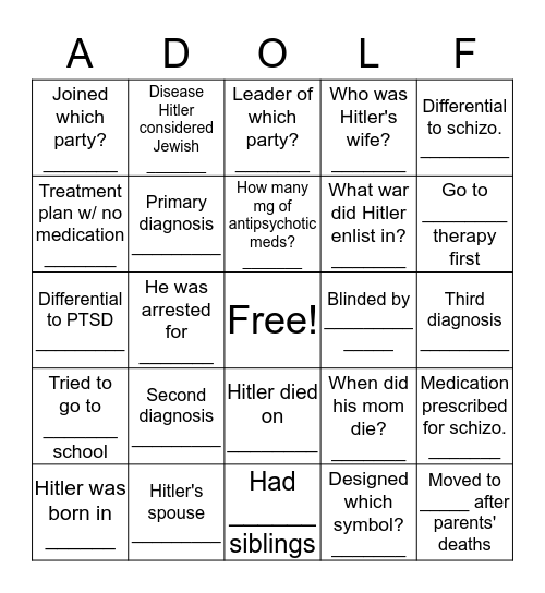 Adolf Hitler Bingo Card