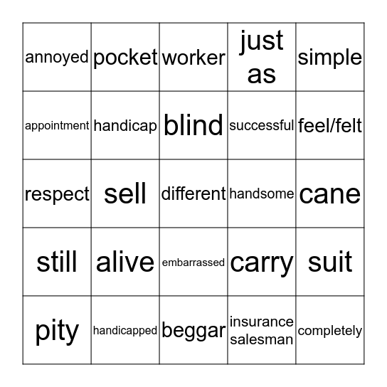 a man who had no eyes 1 Bingo Card