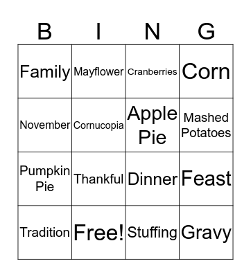 Thanksgiving Bingo Card