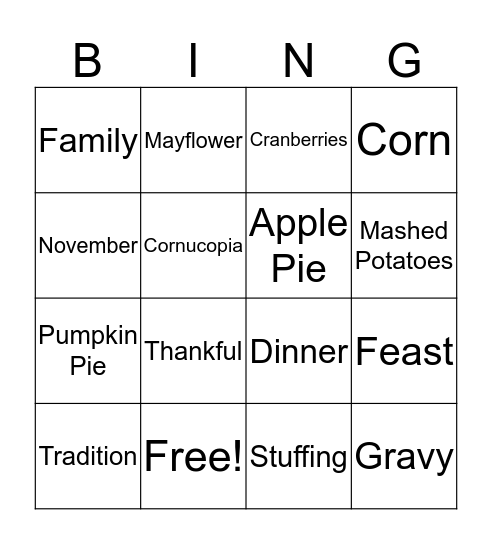Thanksgiving Bingo Card