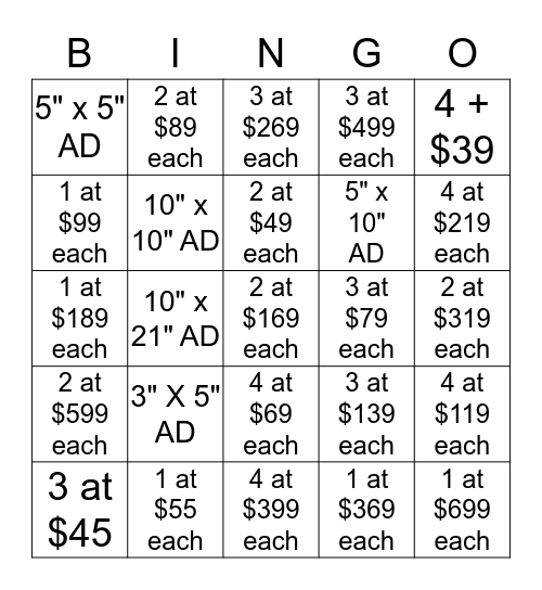 BINGO BUCKS Bingo Card