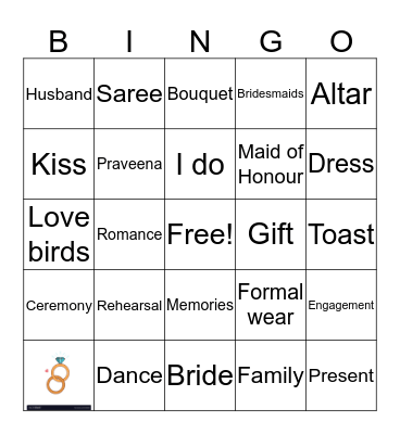 Prav's Bridal Shower Bingo Card