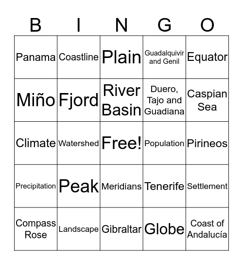 Geography Bingo Card