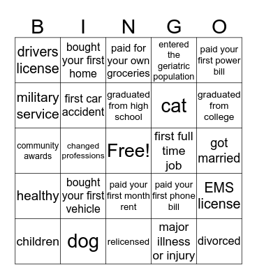LIFE MOMENTS Bingo Card