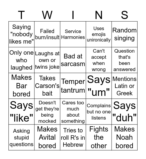 Twin Bingo Card