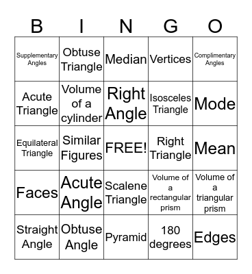 Geometry Review Bingo Card