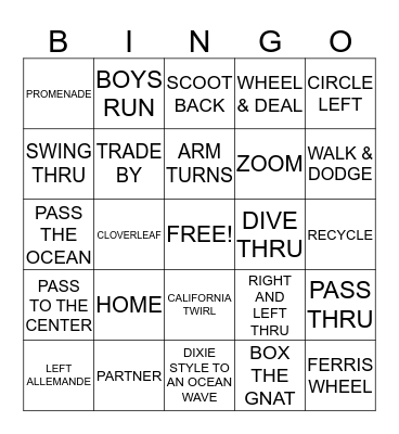 SQUARE DANCE BASIC AND MAINSTREAM CALLS Bingo Card