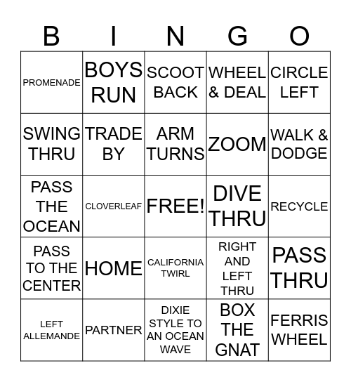 SQUARE DANCE BASIC AND MAINSTREAM CALLS Bingo Card