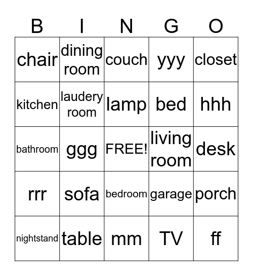 Housing Bingo Card