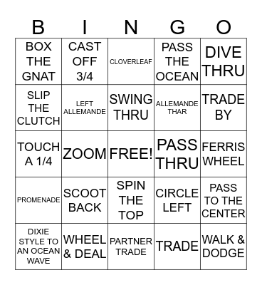 SQUARE DANCE BASIC AND MAINSTREAM CALLS Bingo Card