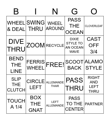 SQUARE DANCE BASIC AND MAINSTREAM CALLS Bingo Card