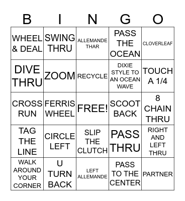 SQUARE DANCE BASIC AND MAINSTREAM CALLS Bingo Card