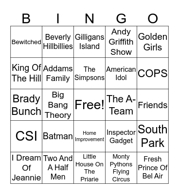 TV Theme Songs Bingo Card