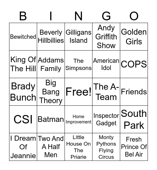 TV Theme Songs Bingo Card