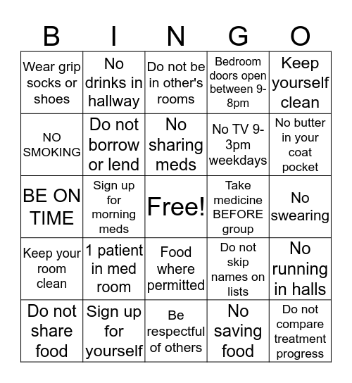 Rules of the Unit Bingo Card