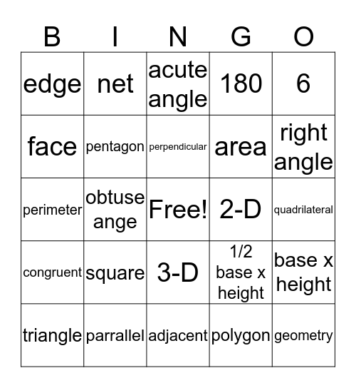 Geometry Supported Study 1 - Grade 6 Bingo Card