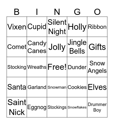 Holiday Bingo Card