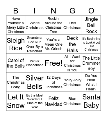 Christmas Songs Bingo Card