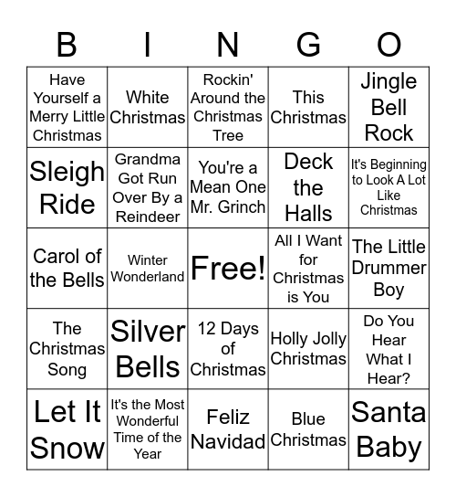 Christmas Songs Bingo Card