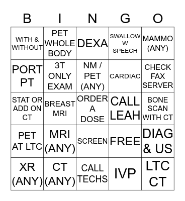 RADIOLOGY BINGO Card