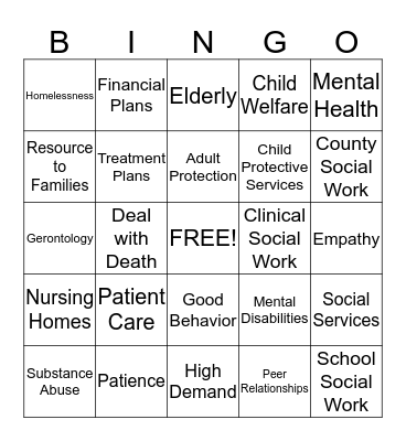 5 Areas of Social Work Bingo Card