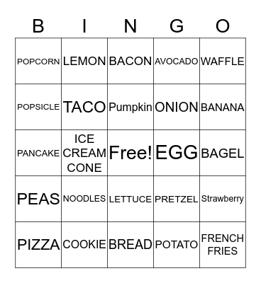 Food Bingo Card