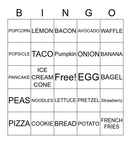 Food Bingo Card