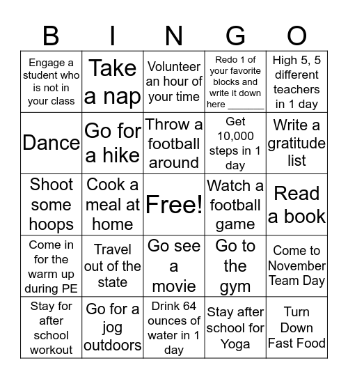 November Bingo Card