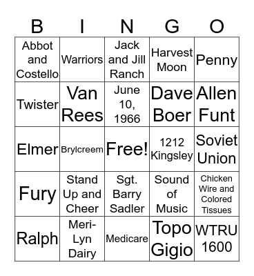 55th Reunion WMCHS Class of 1966 Bingo Card