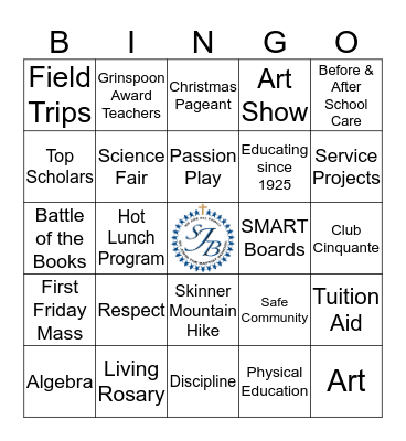 SJB School Bingo Card