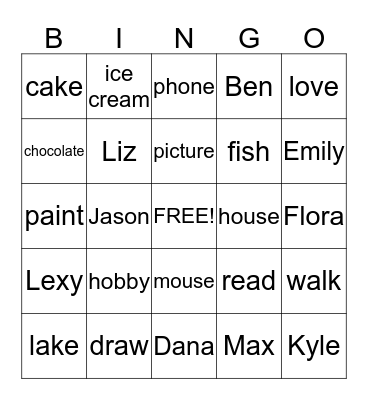 Kim's Yard Bingo Card