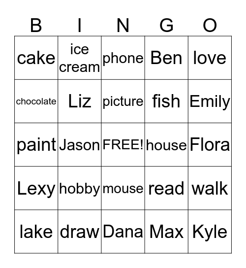 Kim's Yard Bingo Card