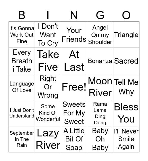 60's Hits B Bingo Card