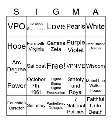 Sigma Bingo Card