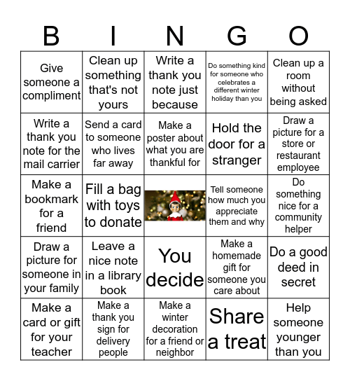 Winter Kindness Bingo Card