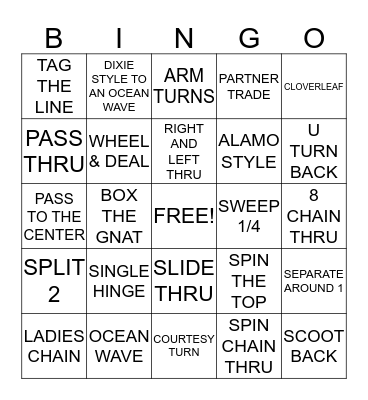 SQUARE DANCE BASIC AND MAINSTREAM CALLS Bingo Card