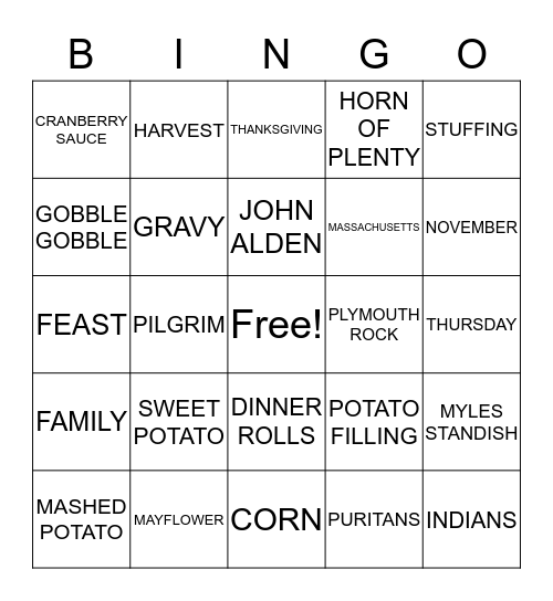 THANKSGIVING WORDS Bingo Card