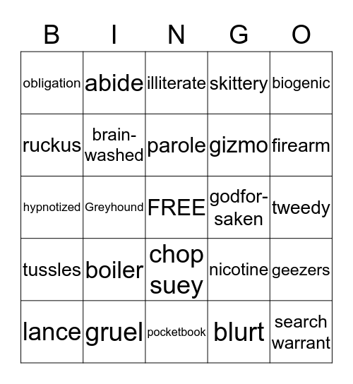 FTM Chapters 16-20 Vocabulary Bingo Card