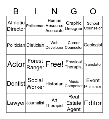 Career Discovery Bingo Card