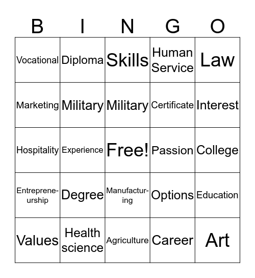 Career Development Bingo Card