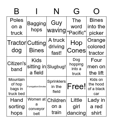 Hops Farming circa 1945 Bingo Card