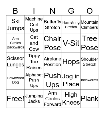 Fitness Bingo  Bingo Card
