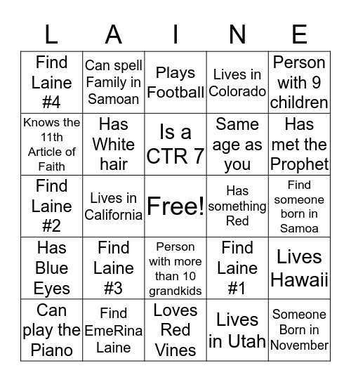Happy 100th Birthday Grandma Laine Bingo Card