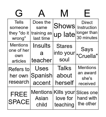 Kate Kinsella GAME Bingo Card