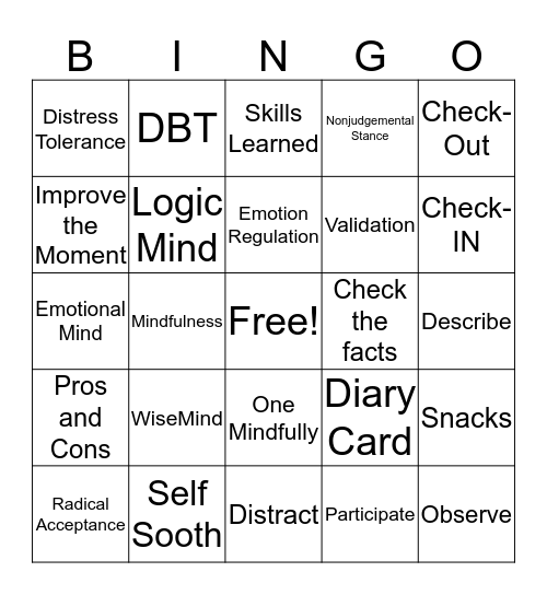 DBT Bingo Card