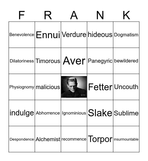 Frankenstein Vocabulary Bingo Card