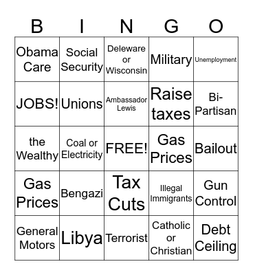 Debate Bingo Card